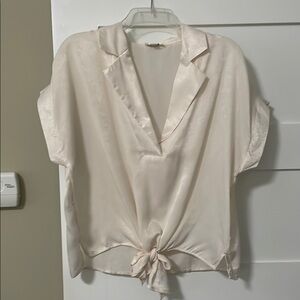 Umgee Cream Notched Collar Tie Front Blouse